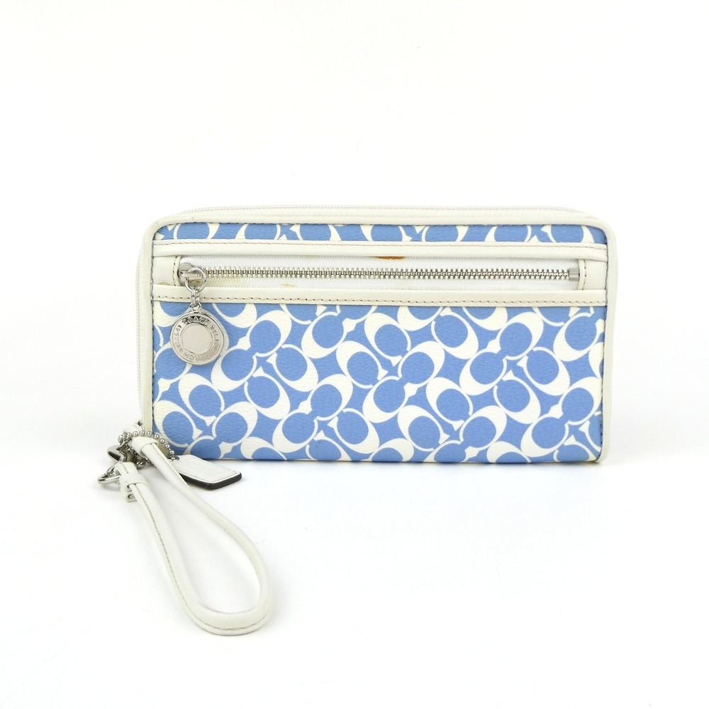 Coach Signature Blue Chalk Coated Canvas Wallet Wristlet